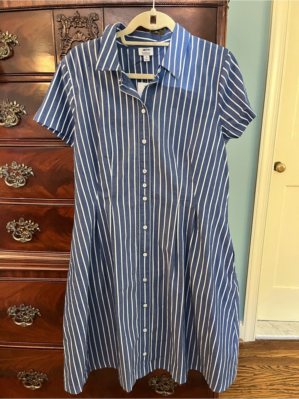 NWT J. Crew Nautical Blue and White Preppy Striped Button-Front Shirt Dress
